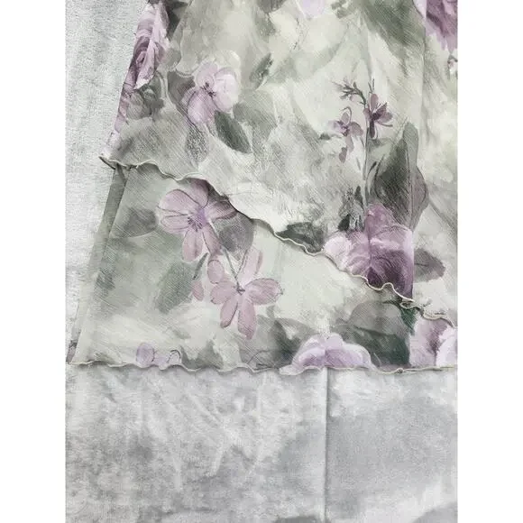 Vintage 90s SL Fashions Floral Asymmetric Chiffon Overlay V-Neck Dress 8 Green - Picture 4 of 10